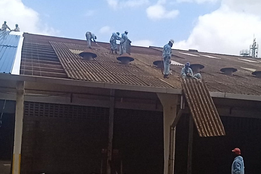 An image showing Steen Agencies team handling asbestos and reroofing simultaneously